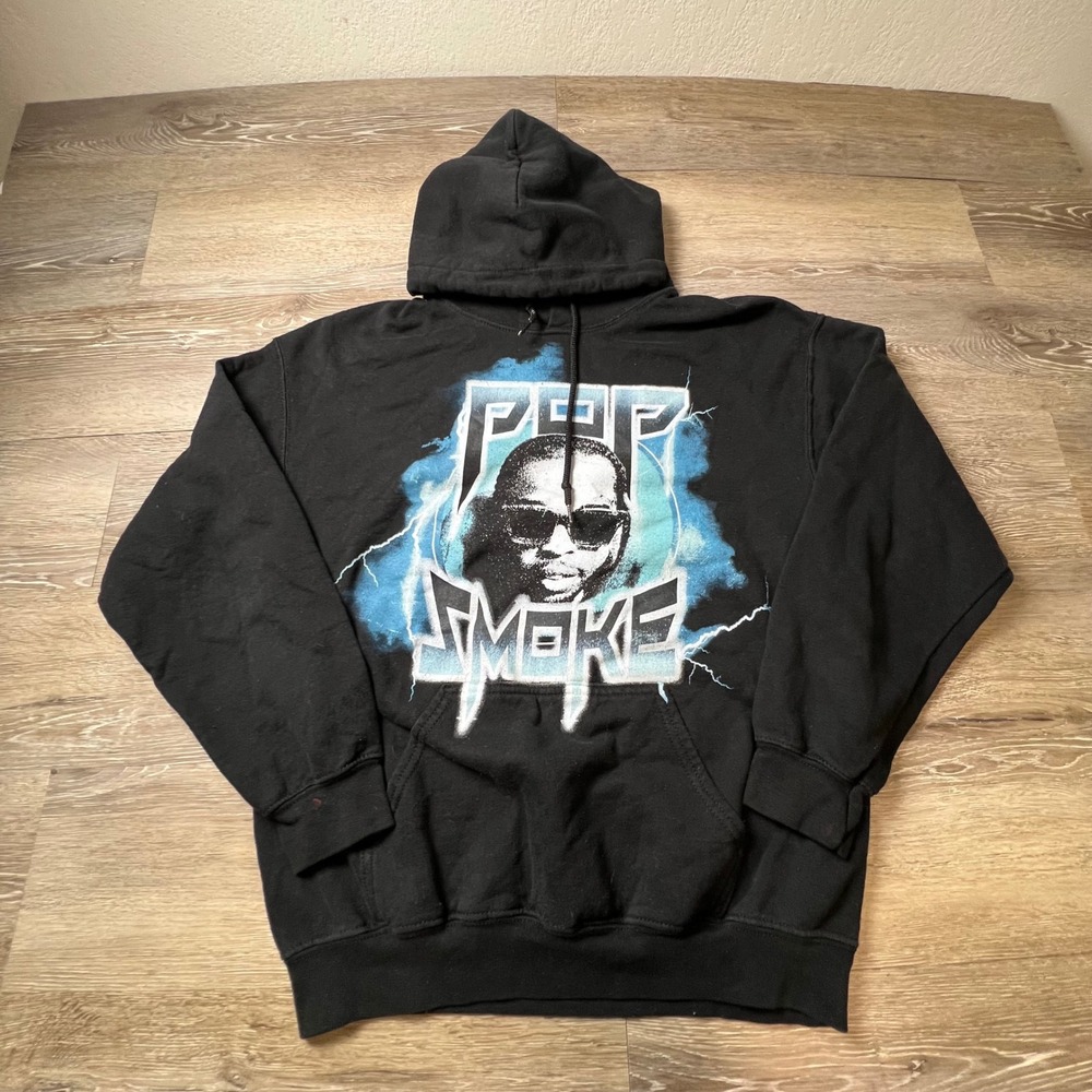 Pop Smoke Hoodie Mens Medium Black King of New York Graphic Rap Merch Sweatshirt